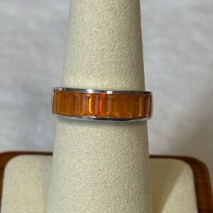 NEW 925 Genuine Fire Opal Band Ring Sterling Silver